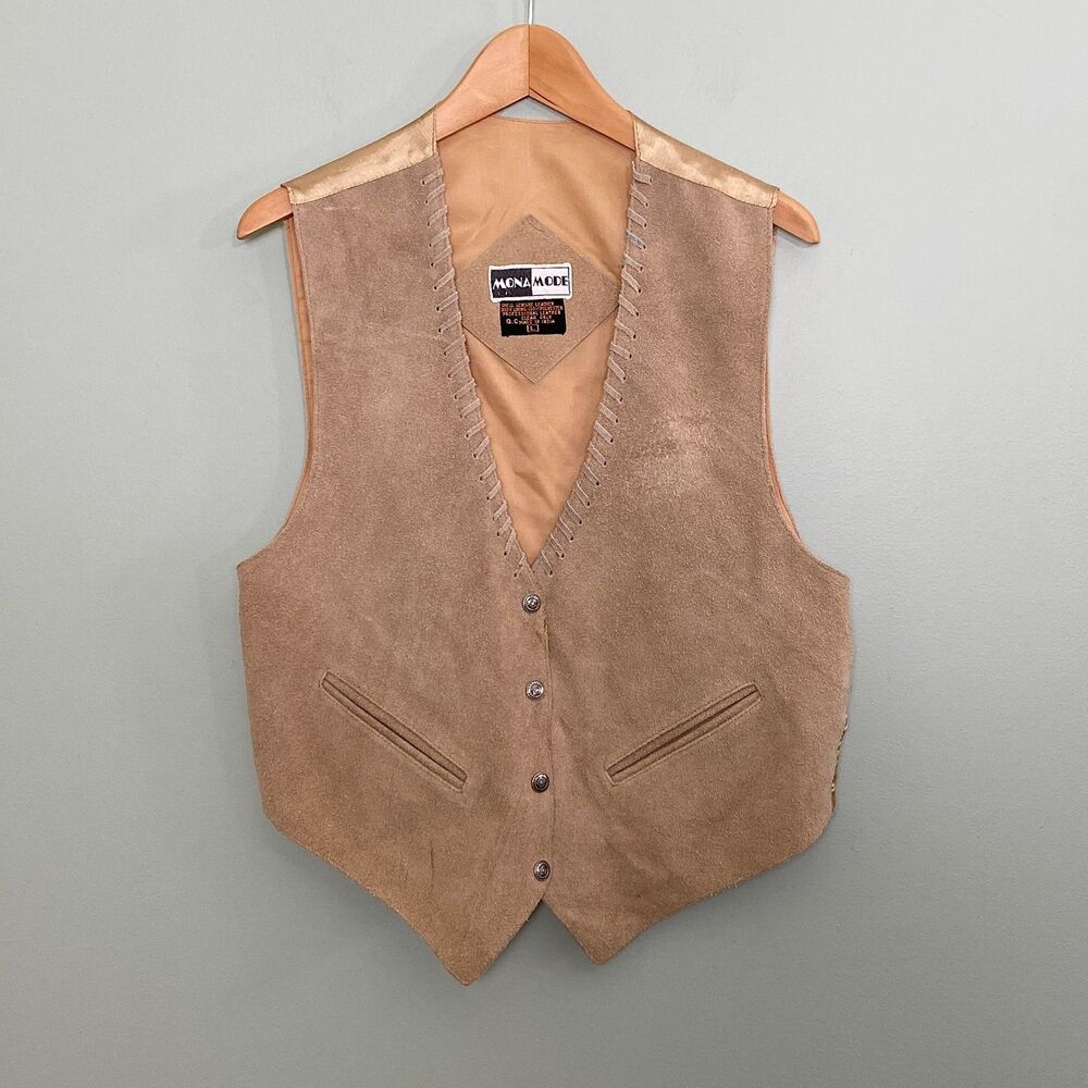 Mona Mode Leather Vest Mens Large Tan Western Rockabilly Unisex